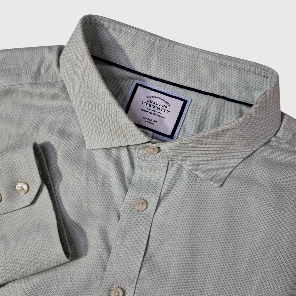 Charles Tyrwhitt Dress Shirt Mens 20/37in Light Green Classic Fit Non-Iron